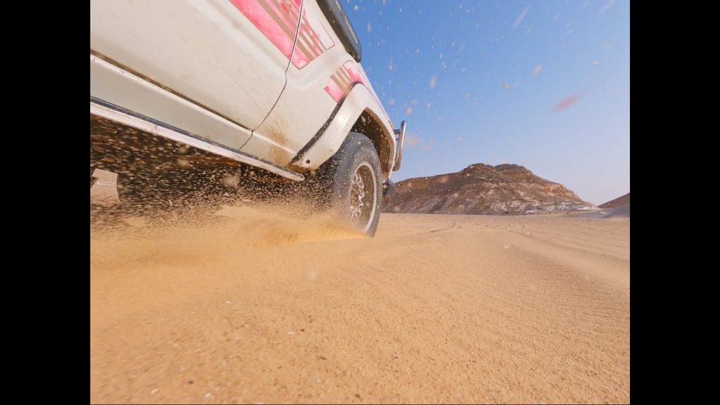 Sahara, black and white desert in Egypt. Travel video.